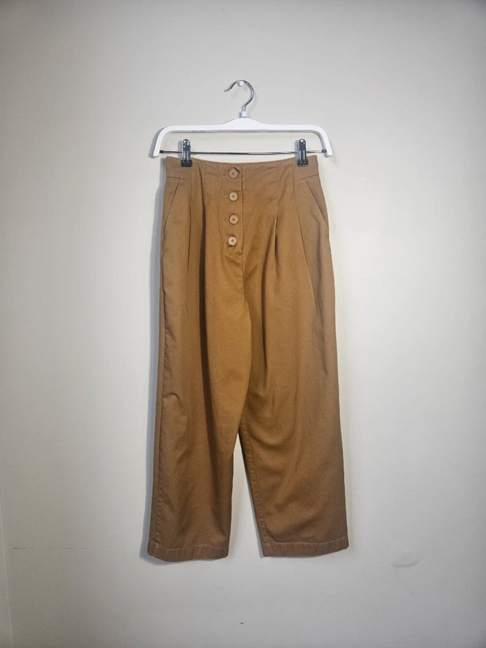 Oak + Fort Camel High Waisted Wide Leg Cropped Pants Size 2